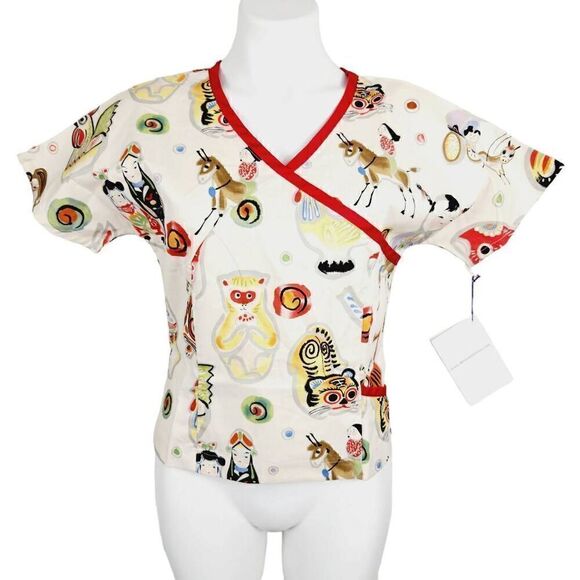 Melanie D. Scrub top Asian animal print Size XS - Picture 1 of 11